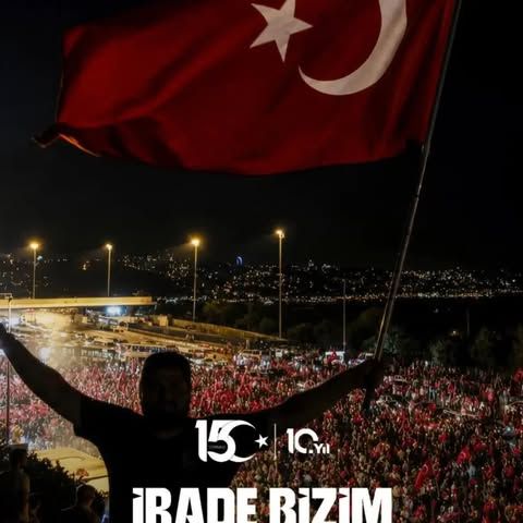 15 July commemoration image with a Turkish flag and a crowd